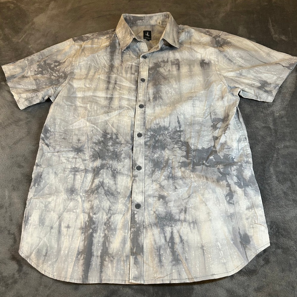Howe Creative‎ Workforce Gray Tie Dye Short Sleeve Button Up Shirt Mens Large